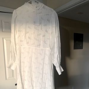Long sleeve white midi dress; brand new w/ tags
